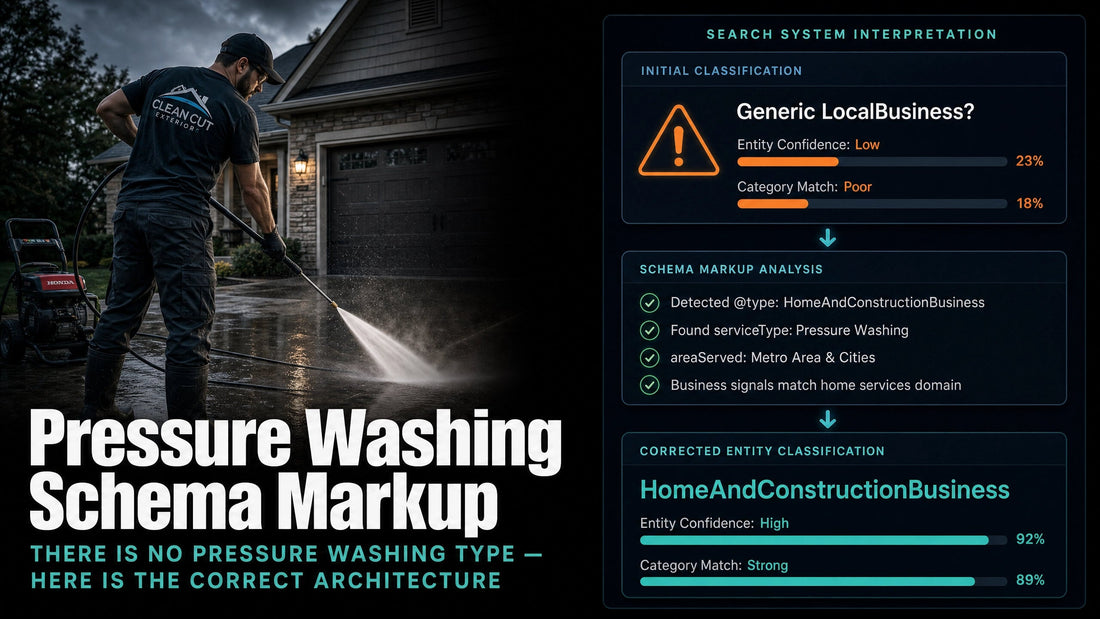 Pressure washing schema markup: the correct 2026 setup using HomeAndConstructionBusiness instead of CleaningService