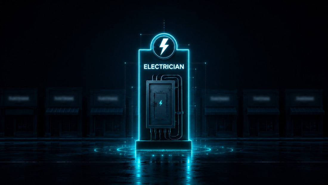 Illustration of an electrician business standing out as an exact match while generic unlabeled businesses fade into the background